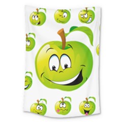 Apple Green Fruit Emoji Face Smile Fres Red Cute Large Tapestry by Alisyart