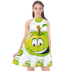 Apple Green Fruit Emoji Face Smile Fres Red Cute Halter Neckline Chiffon Dress  by Alisyart