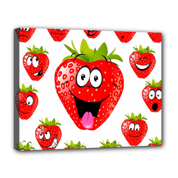 Strawberry Fruit Emoji Face Smile Fres Red Cute Canvas 14  x 11 