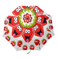 Strawberry Fruit Emoji Face Smile Fres Red Cute Folding Umbrellas by Alisyart