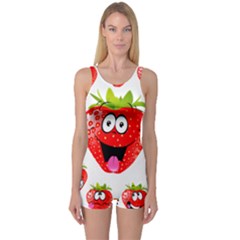 Strawberry Fruit Emoji Face Smile Fres Red Cute One Piece Boyleg Swimsuit