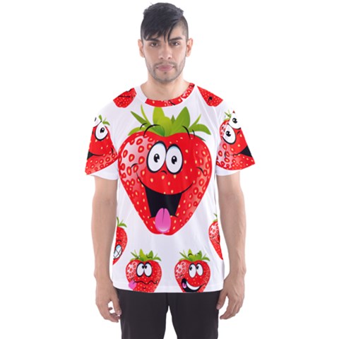 Strawberry Fruit Emoji Face Smile Fres Red Cute Men s Sports Mesh Tee by Alisyart