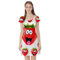 Strawberry Fruit Emoji Face Smile Fres Red Cute Short Sleeve Skater Dress