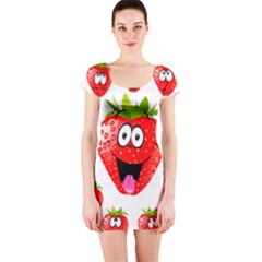 Strawberry Fruit Emoji Face Smile Fres Red Cute Short Sleeve Bodycon Dress