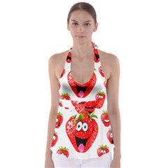 Strawberry Fruit Emoji Face Smile Fres Red Cute Babydoll Tankini Top