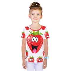 Strawberry Fruit Emoji Face Smile Fres Red Cute Kids  One Piece Tee