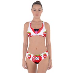 Strawberry Fruit Emoji Face Smile Fres Red Cute Criss Cross Bikini Set