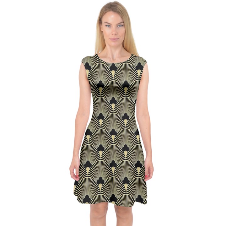 art deco fan pattern Capsleeve Midi Dress