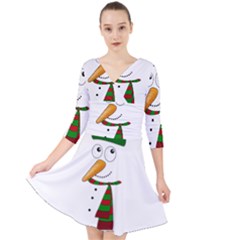 Cute Snowman Quarter Sleeve Front Wrap Dress	 by Valentinaart