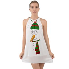 Cute Snowman Halter Tie Back Chiffon Dress by Valentinaart