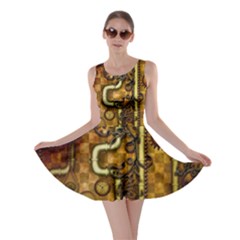 Noble Steampunk Design, Clocks And Gears With Floral Elements Skater Dress by FantasyWorld7