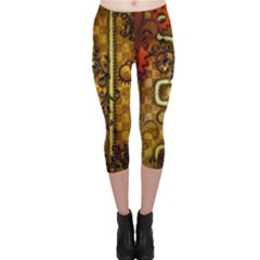 Noble Steampunk Design, Clocks And Gears With Floral Elements Capri Leggings  by FantasyWorld7