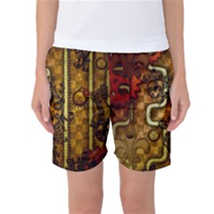 Noble Steampunk Design, Clocks And Gears With Floral Elements Women s Basketball Shorts by FantasyWorld7