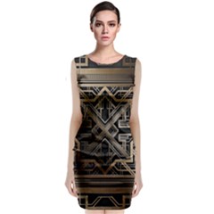 Gold Metallic And Black Art Deco Classic Sleeveless Midi Dress by NouveauDesign