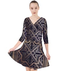 Gold Metallic And Black Art Deco Quarter Sleeve Front Wrap Dress	 by NouveauDesign