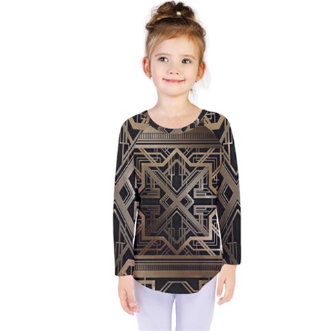 Gold Metallic And Black Art Deco Kids  Long Sleeve Tee by NouveauDesign