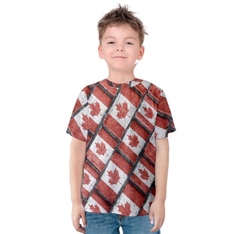 Canadian Flag Motif Pattern Kids  Cotton Tee by dflcprints