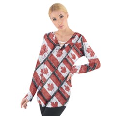 Canadian Flag Motif Pattern Tie Up Tee by dflcprints