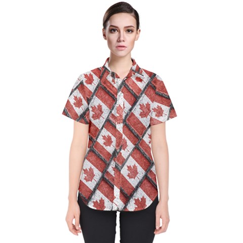 Canadian Flag Motif Pattern Women s Short Sleeve Shirt by dflcprints