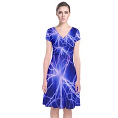 Blue Sky Light Space Short Sleeve Front Wrap Dress by Mariart