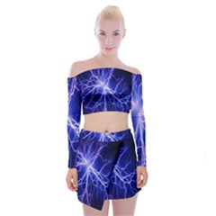 Blue Sky Light Space Off Shoulder Top With Mini Skirt Set