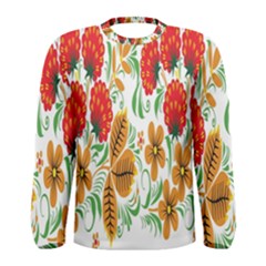 Flower Floral Red Yellow Leaf Green Sexy Summer Men s Long Sleeve Tee by Mariart