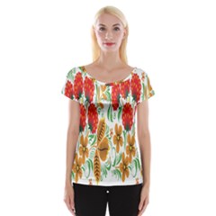 Flower Floral Red Yellow Leaf Green Sexy Summer Cap Sleeve Tops