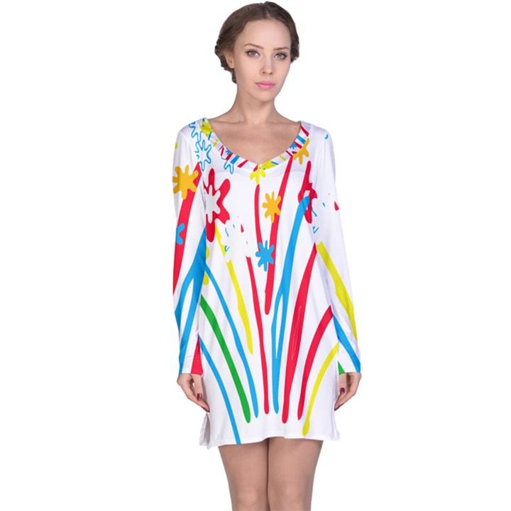 Fireworks Rainbow Flower Long Sleeve Nightdress