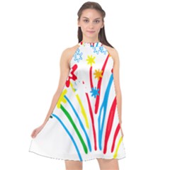 Fireworks Rainbow Flower Halter Neckline Chiffon Dress  by Mariart