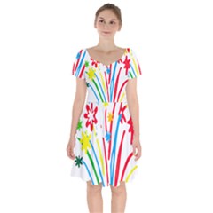 Fireworks Rainbow Flower Short Sleeve Bardot Dress by Mariart