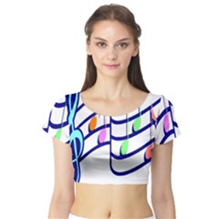 Music Note Tone Rainbow Blue Pink Greeen Sexy Short Sleeve Crop Top