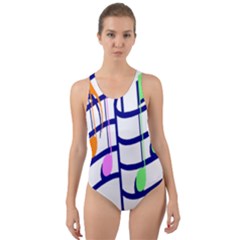 Music Note Tone Rainbow Blue Pink Greeen Sexy Cut-out Back One Piece Swimsuit by Mariart