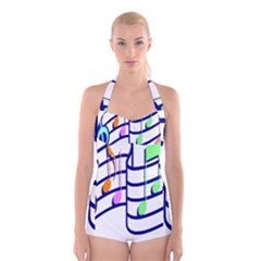 Music Note Tone Rainbow Blue Pink Greeen Sexy Boyleg Halter Swimsuit  by Mariart