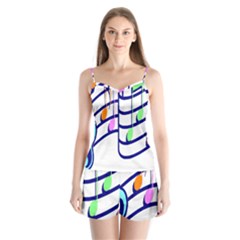 Music Note Tone Rainbow Blue Pink Greeen Sexy Satin Pajamas Set by Mariart