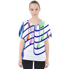Music Note Tone Rainbow Blue Pink Greeen Sexy V-neck Dolman Drape Top by Mariart