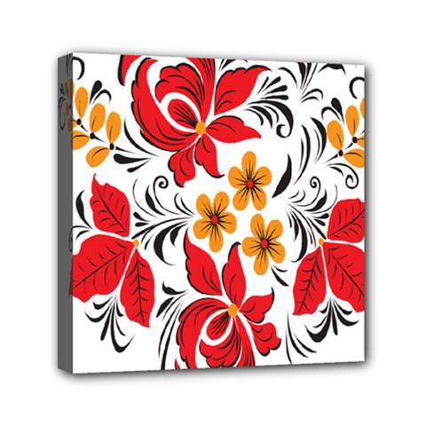 Flower Red Rose Star Floral Yellow Black Leaf Mini Canvas 6  X 6 