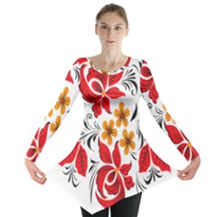 Flower Red Rose Star Floral Yellow Black Leaf Long Sleeve Tunic  by Mariart
