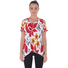 Flower Red Rose Star Floral Yellow Black Leaf Cut Out Side Drop Tee by Mariart