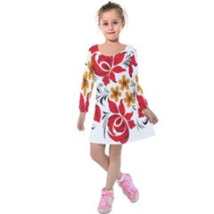 Flower Red Rose Star Floral Yellow Black Leaf Kids  Long Sleeve Velvet Dress by Mariart