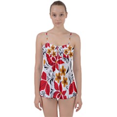 Flower Red Rose Star Floral Yellow Black Leaf Babydoll Tankini Set