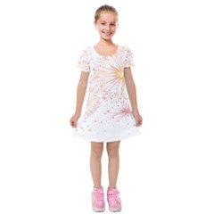 Fireworks Triangle Star Space Line Kids  Short Sleeve Velvet Dress by Mariart