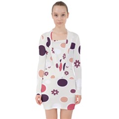 Polka Dots Flower Floral Rainbow V-neck Bodycon Long Sleeve Dress by Mariart