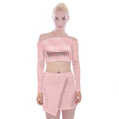 Red Polka Dots Line Spot Off Shoulder Top With Mini Skirt Set