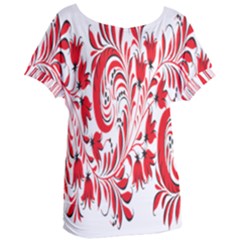 Red Flower Floral Leaf Women s Oversized Tee