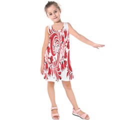 Red Flower Floral Leaf Kids  Sleeveless Dress by Mariart