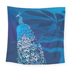 Peacock Bird Blue Animals Square Tapestry (large)