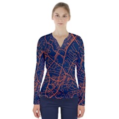 Virginia Map Art City V-neck Long Sleeve Top by Mariart