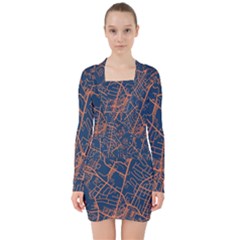 Virginia Map Art City V-neck Bodycon Long Sleeve Dress