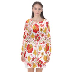 Wreaths Flower Floral Sexy Red Sunflower Star Rose Long Sleeve Chiffon Shift Dress  by Mariart