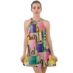 Magazine Balance Plaid Rainbow Halter Tie Back Chiffon Dress by Mariart